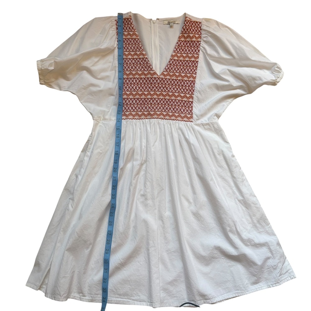 Madewell Embroidered Poplin Mini Dress Puff Sleeve‎ V neck Size XS NWOT - Picture 9 of 12